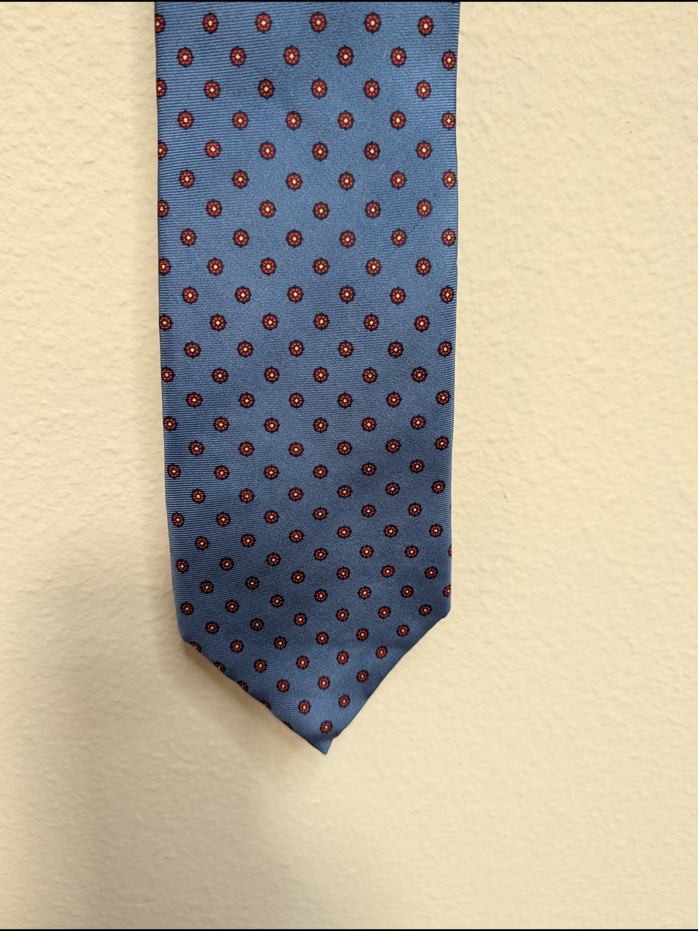 Anthony Foxx Tie Steel Blue Red Floral Medallion 100% Silk Made in Italy Foulard